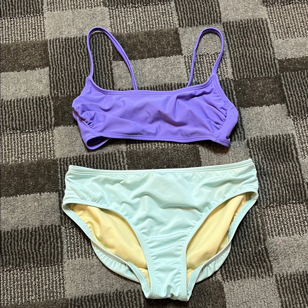 Lands' End Light Blue and Cream Bikini Set